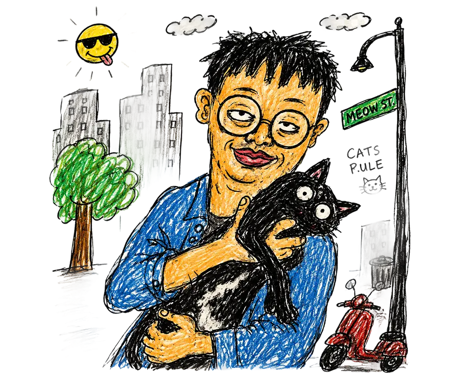 人抱著貓的插圖